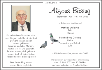 Anzeige von Alfons Bösing 