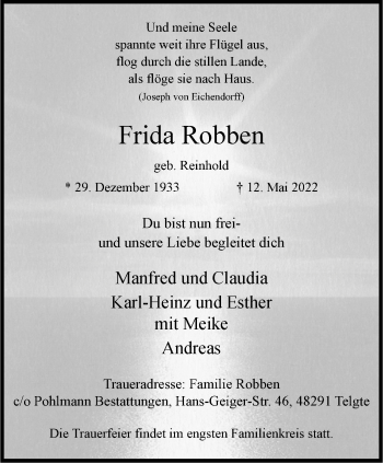 Anzeige von Frida Robben 