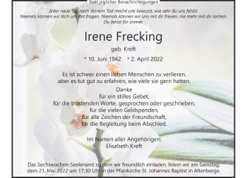Anzeige von Irene Frecking 