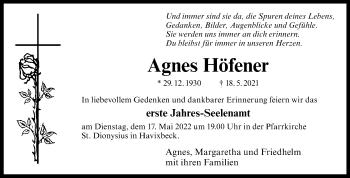 Anzeige von Agnes Höfener 