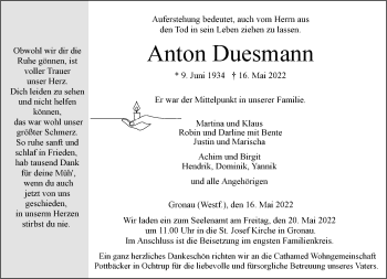 Anzeige von Anton Duesmann 