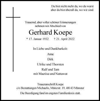 Anzeige von Gerhard Koepe 