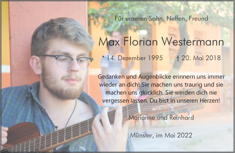  Traueranzeige für Max Florian Westermann vom 21.05.2022 aus 