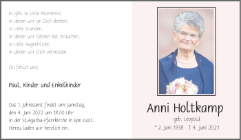 Anzeige von Anni Holtkamp 