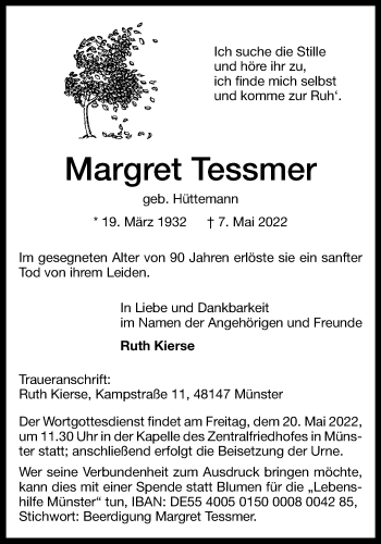 Anzeige von Margret Tessmer 