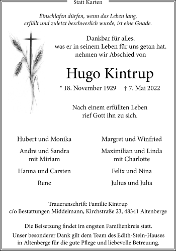 Anzeige von Hugo Kintrup 