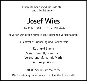 Anzeige von Josef Wies 