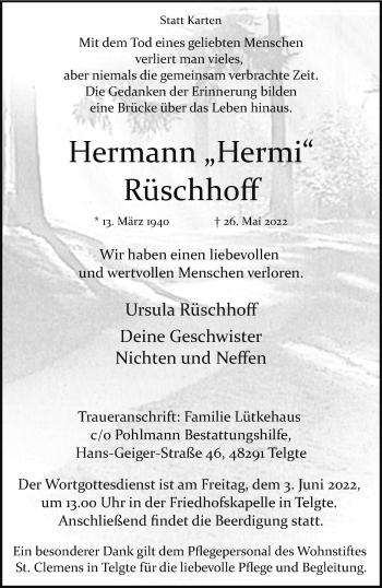 Anzeige von Hermann Rüschhoff 