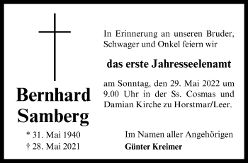 Anzeige von Bernhard Samberg 