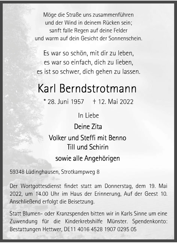  Traueranzeige für Karl Berndstrotmann vom 14.05.2022 aus 