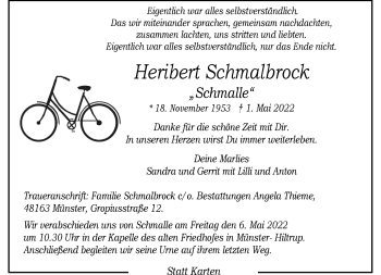 Anzeige von Heribert Schmalbrock 