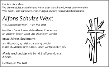 Anzeige von Alfons Schulze Wext 
