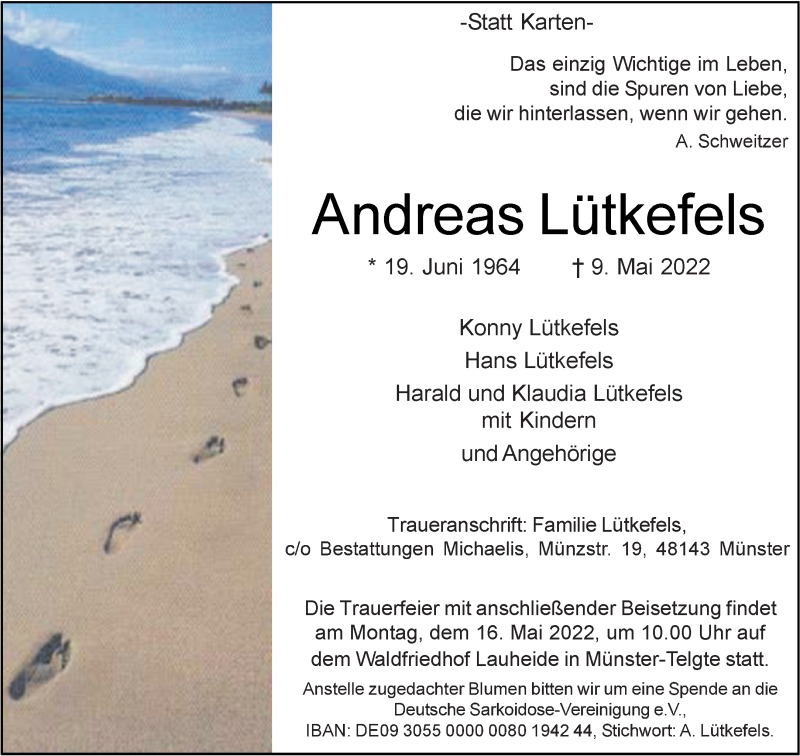  Traueranzeige für Andreas Lütkefels vom 11.05.2022 aus 