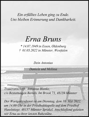 Anzeige von Erna Bruns 