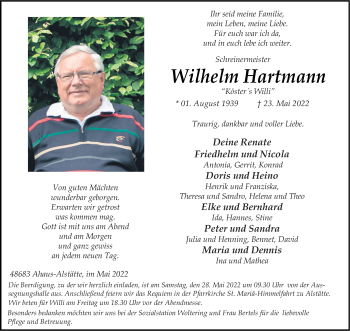 Anzeige von Wilhelm Hartmann 