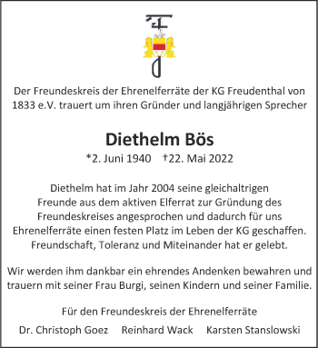 Anzeige von Diethelm Bös 