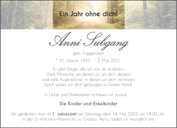 Anzeige von Anni Subgang 
