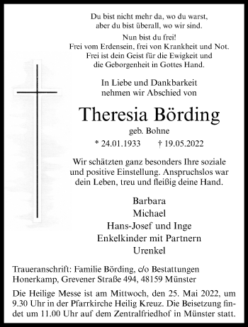 Anzeige von Theresia Börding 