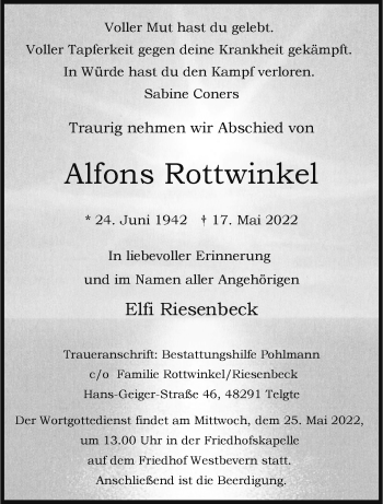 Anzeige von Alfons Rottwinkel 