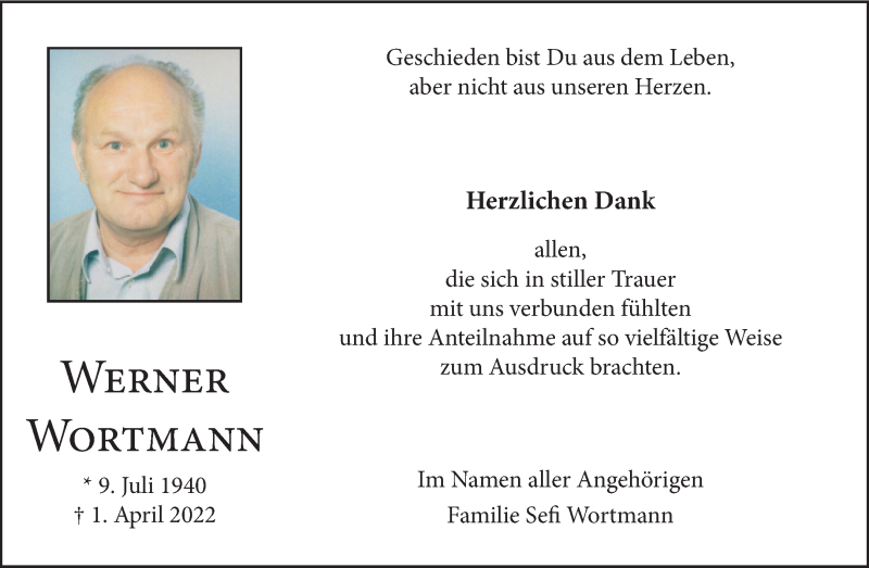  Traueranzeige für Werner Wortmann vom 14.05.2022 aus 