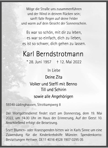 Anzeige von Karl Berndstrotmann 