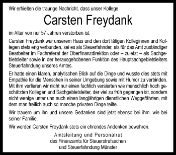 Anzeige von Carsten Freydank 