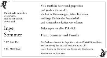 Anzeige von Inge Sommer 