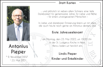Anzeige von Antonius Pieper 
