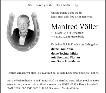 Anzeige von Manfred Völler 