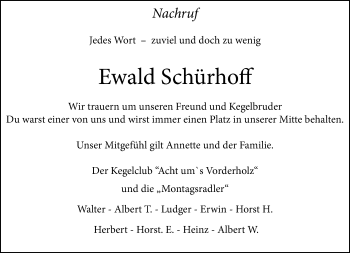 Anzeige von Ewald Schürhoff 