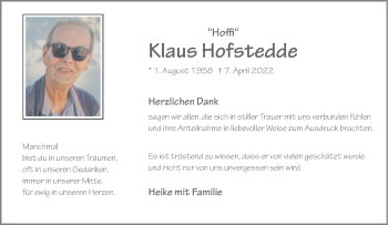 Anzeige von Klaus Hofstedde 
