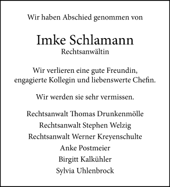 Anzeige von Imke Schlamann 