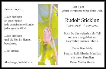 Anzeige von Rudolf Sticklun 