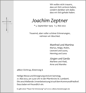 Anzeige von Joachim Zeptner 