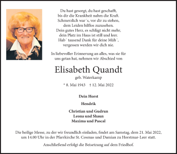 Anzeige von Elisabeth Quandt 