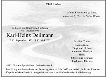 Anzeige von Karl-Heinz Deilmann 
