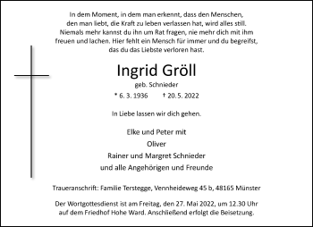 Anzeige von Ingrid Gröll 
