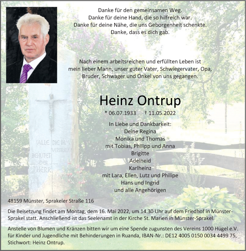  Traueranzeige für Heinz Ontrup vom 14.05.2022 aus 