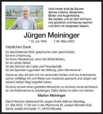 Anzeige von Jürgen Meininger 