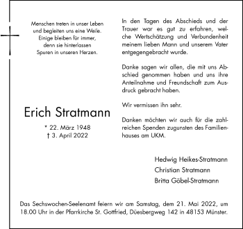 Anzeige von Erich Stratmann 