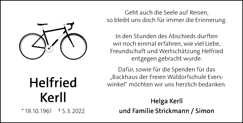  Traueranzeige für Helfried Kerll vom 07.05.2022 aus 