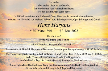 Anzeige von Hans Harjans 
