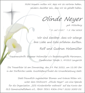 Anzeige von Olinde Neyer 