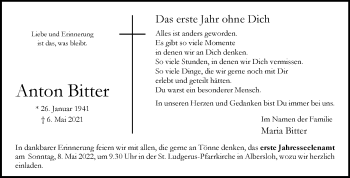 Anzeige von Anton Bitter 