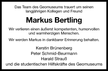 Anzeige von Markus Bertling 
