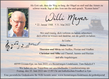 Anzeige von Willi Meyer 