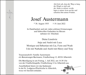 Anzeige von Josef Austermann 