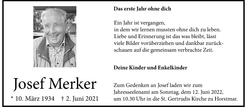  Traueranzeige für Josef Merker vom 04.06.2022 aus 