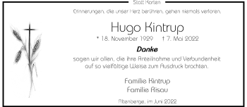 Anzeige von Hugo Kintrup 