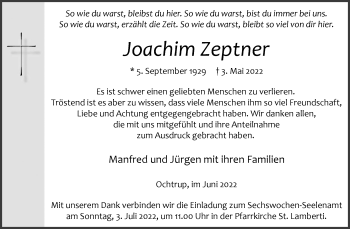 Anzeige von Joachim Zeptner 